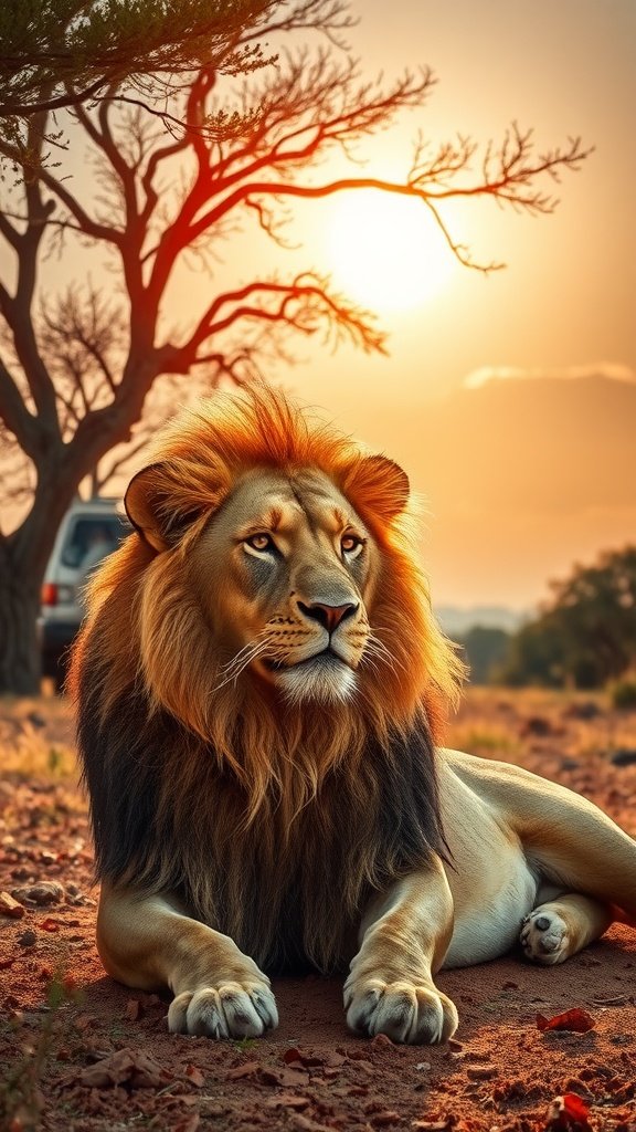 Lion resting under the African sun
